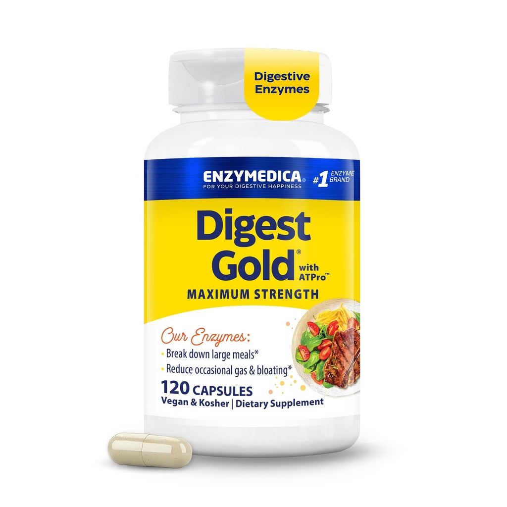 Enzymedica Digest Gold + ATPro, maksimum Güçlü Digestive Enzymes, Gas ve Bloating için büyük Meals'a yardım eder, 120 Capsules