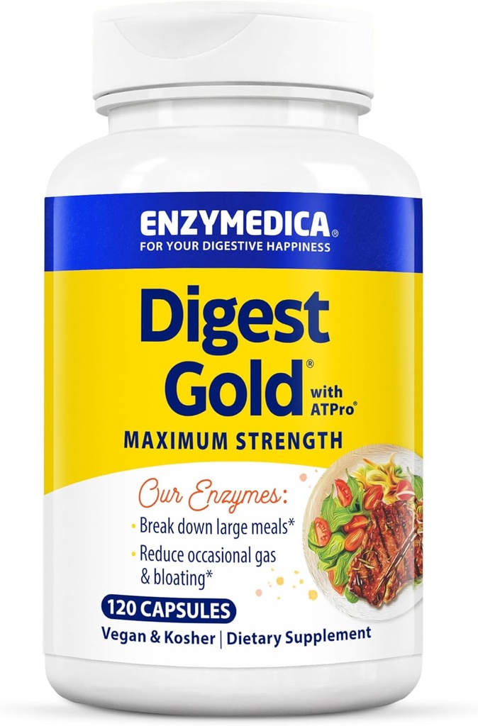 Enzymedica Digest Gold + ATPro, maksimum Güçlü Digestive Enzymes, Gas ve Bloating için büyük Meals'a yardım eder, 120 Capsules
