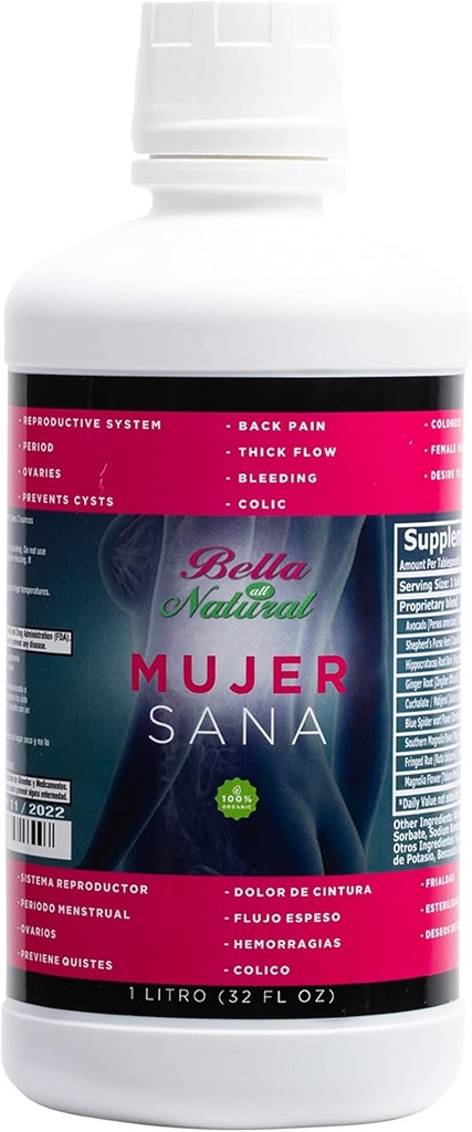 Bella All Natural Mujer Sana Υγιεινή γυναίκα, Ορμονική ανισορροπία, PSOS, Περίοδος Cramps - 1 Λίτρο