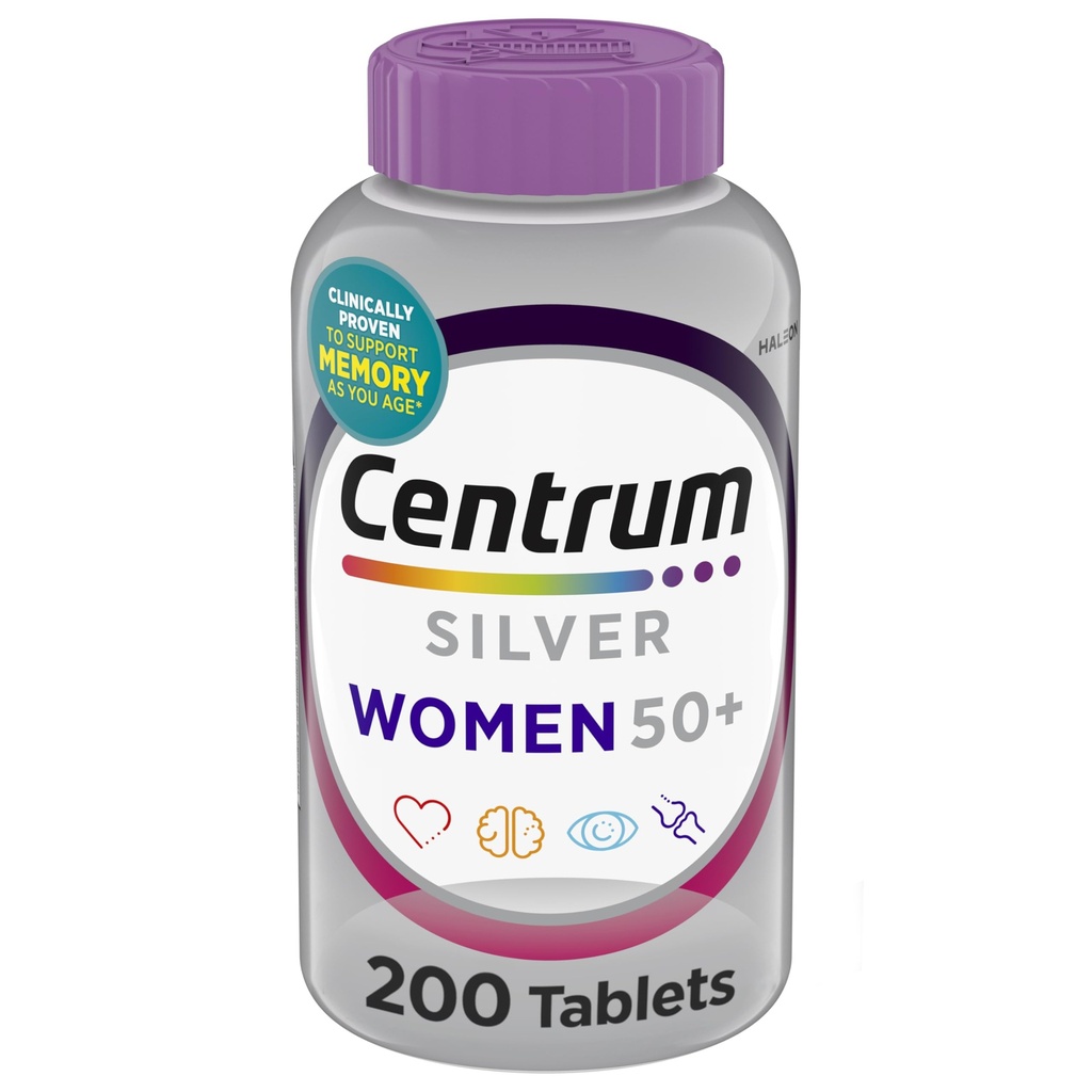 Centrum Silver Women's Multivitamin for Women 50 Plus, Multivitamin/Multimineral Supplement with Vitamin D3, B Vitamins, Non-GMO Materialss, Supports Memory and Cognition in Yaşlı Yetişkinler - 200 Ct