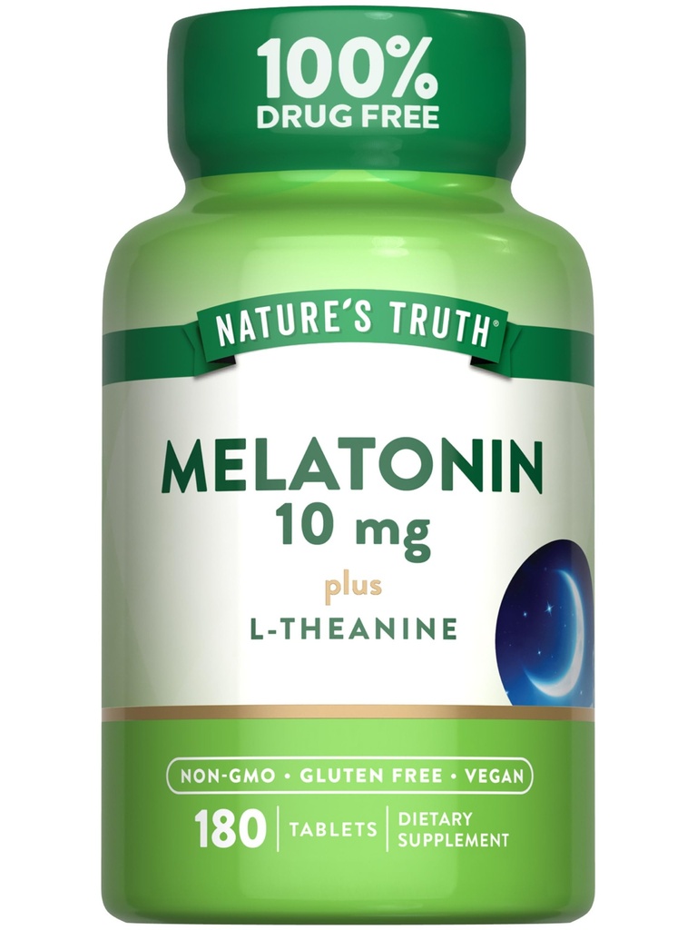 Nature's Truth Melatonin Tabletleri | 10 mg | 180 Kont | L-Theanine | 100% Drug Free Supplement for Yetişkinler | Vegan, Non-GMO & Gluten Free Supplement