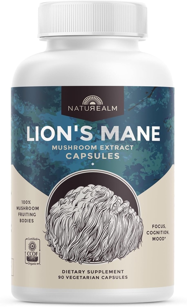 Doğasalm Lions Mane Mushroom Supplement - Focus Memory Spirit Clarity için Organik Beyin Desteği - GMO Bilişsel Fonksiyonl - 90 Vejetaryen Capsules