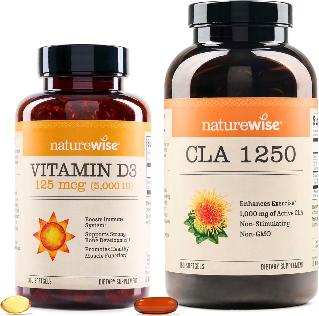 NatureWise Βιταμίνη D3 5000iu (125 mcg) 1 έτος προσφοράς CLA 1250 Φυσική Ενίσχυση Άσκησης