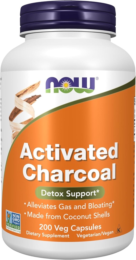 Şimdi Gıdalar Tamamlıyor, aktif Charcoal Made from Coconut Shells, Non-GMO Projesi Doğrulandı, Detox Destek*, 200 Veg Capsules