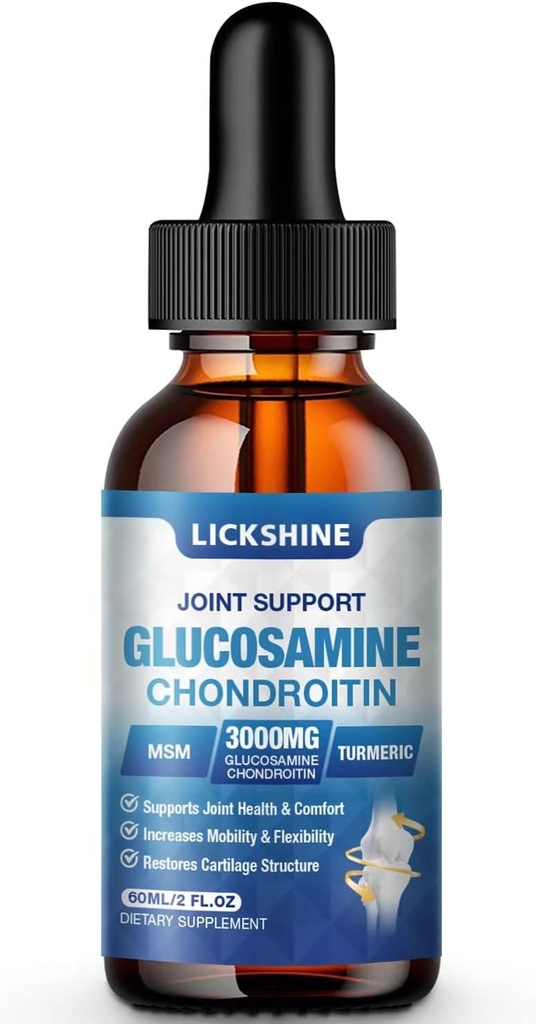 1 Pack Glucosamine Chondroitin MSM Liquid Drops - Extra Strength Joint Support Supplement for Adults with Quercetin Boswelia, Bromelain, Hyaluronic Acid, Antioxidant Immune Support (2 Fl oz)