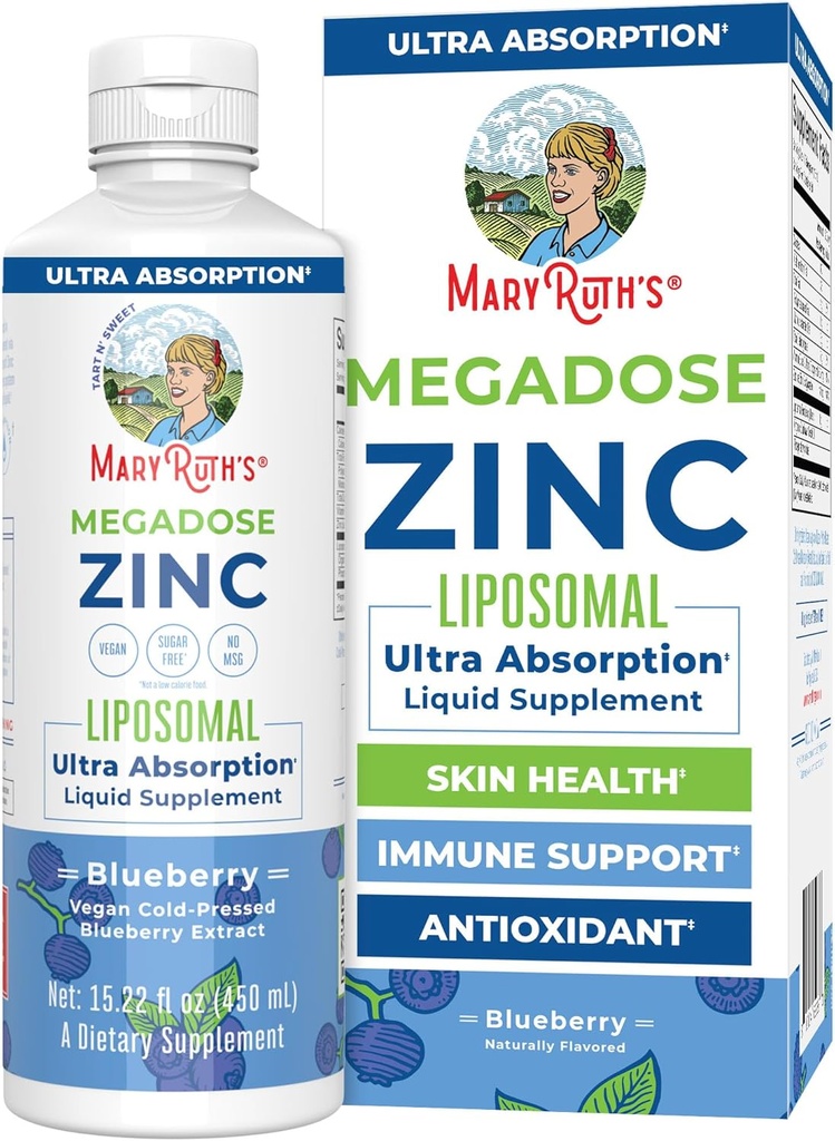 MaryRuth Organics Nutritional Supplement | Liposomal Liquid Zinc Supplement with Vitamin E | Overall Health and Skin Care | Blueberry | Vegan, Non-GMO, Gluten Free, No Sugar Added | 15.22 Fl Oz