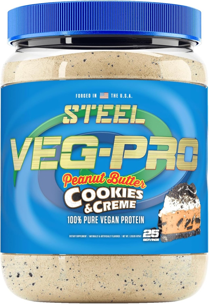 Steel Supplements Veg-PRO | Vegan Protein Toz, Peanut Butter Kurabiyeler & Creme | 25 Servisler (1.93lbs) | Vegan Protein Tozu BCAA Amino asit | Un Dairy | Low Carb Formula