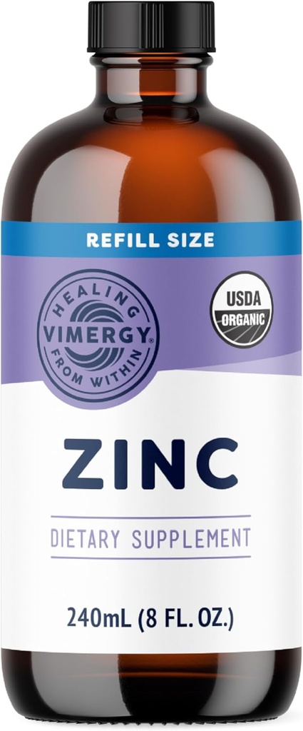 Kadınlar ve Erkekler için Vimergy Organik Çinko Supplements (7.5 mg Sıvı Çinko Oda başına) Hızlı-Absorbing Immune Support, Sağlıklı Bones & Skin, USDA sertifikalı Organik, Vegan, 120 Hizmete Kadar (240mL)