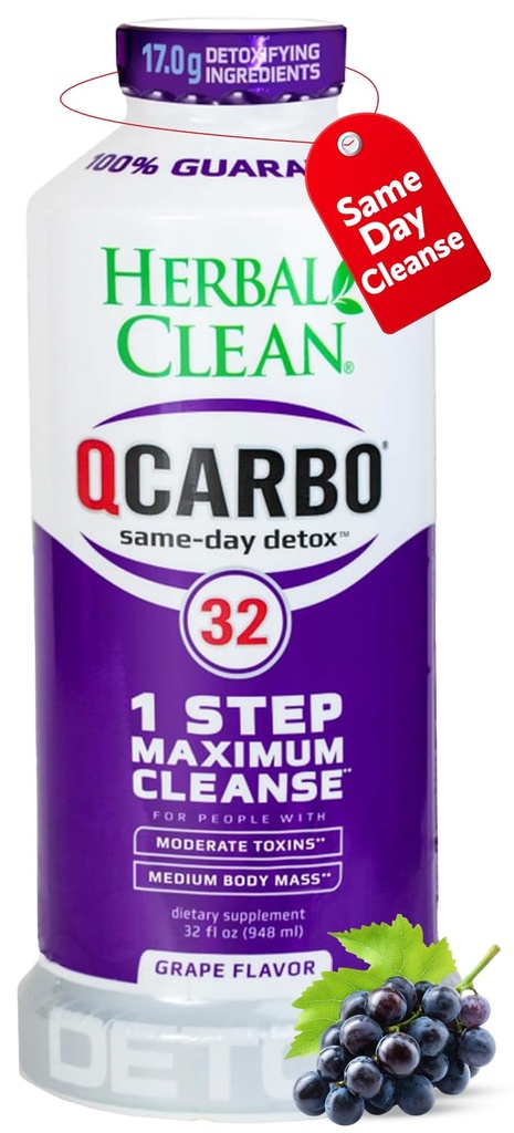 Herbal Clean Qcarbo32 Same Day Detox Cleanse Drink (32 fl oz) - Grape Flavor Full Body Cleanse * Yüksek Toxin Seviyeye Uygunluk *, B2 ve B Vitamin12 Erkekler ve Kadınlar için B2 ve B vitamini