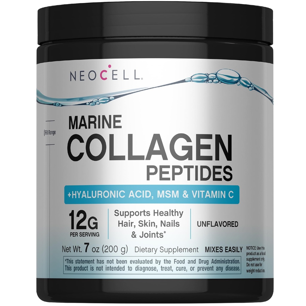 Neocell Marine Collagen with Hyaluronic Acid, MSM ve Vitamin C, Chem Collagen Supplements, For Skin Care and Joint Health, Unflavored, Toz, 7 oz, 1 Canister