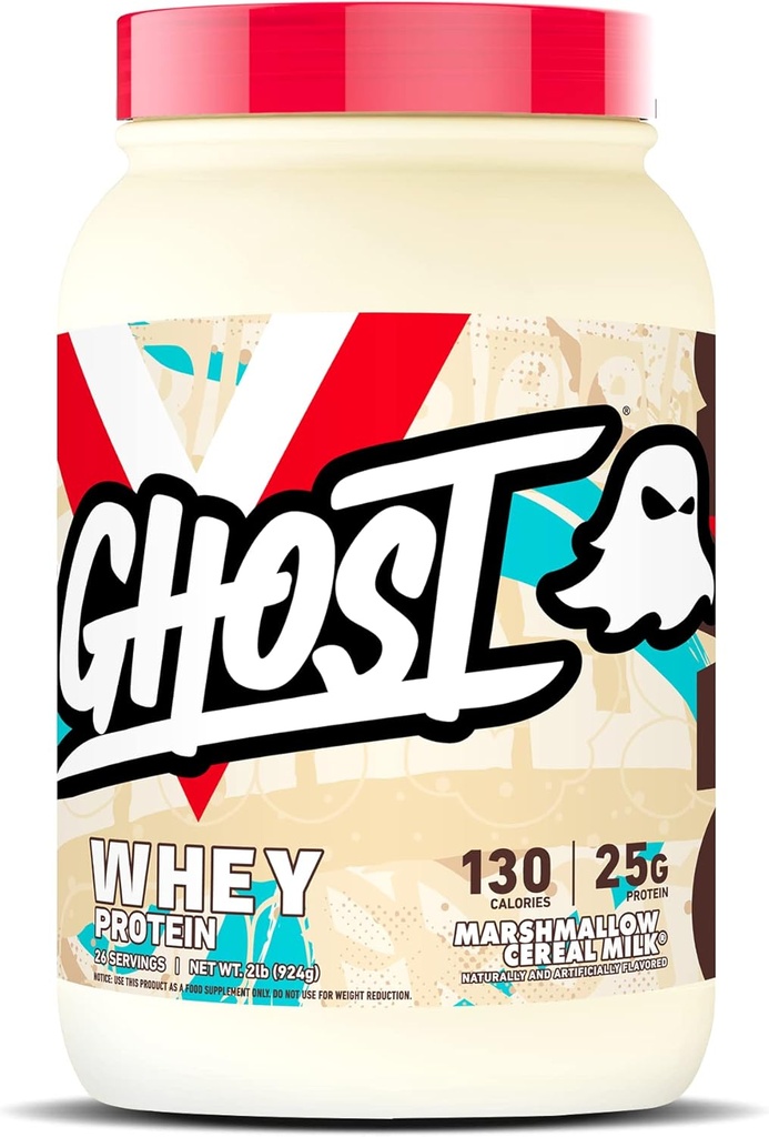 GHOST Whey Protein Tozu, Marshmallow Cereal Süt - 2LB, 25G Protein - Whey proteini - post Workout Fitness & Beslenme Shakes, Smoothies, Baking & Cooking - Soy & Gluten-Free