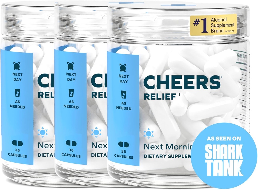 Cheers Relief | Next Morning Aid with Ginger + White Willow Bark | İçmeden Daha İyi Hissediyor | 36 Dos | Ginger, White Willow Bark, L-Theanine, Caffeine