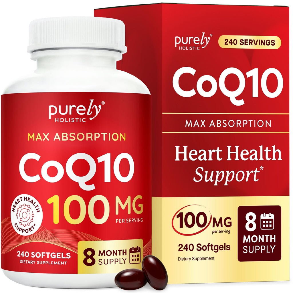 Safly Holistic CoQ10 100 mg - 240 SoftGels - 8 Ay Supply - Ubiquinone Coenzyme Q10 Supplement - Organik Zeytinyağı - Soy Free CoQ 10 - ABD'de Yap