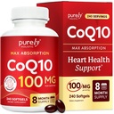 Safly Holistic CoQ10 100 mg - 240 SoftGels - 8 Ay Supply - Ubiquinone Coenzyme Q10 Supplement - Organik Zeytinyağı - Soy Free CoQ 10 - ABD'de Yap