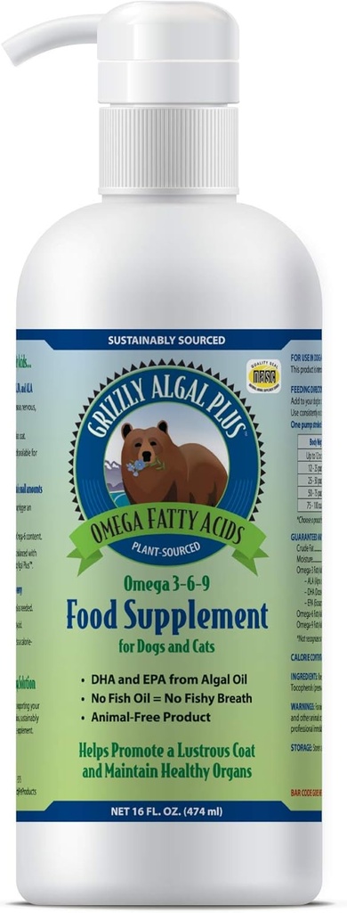Προϊόντα για κατοικίδιαGrizzlyAlgal Plus Omega 3-6-9 συμπλήρωμα διατροφής για σκύλους και γάτες, μπουκάλι 16 ουγγιά