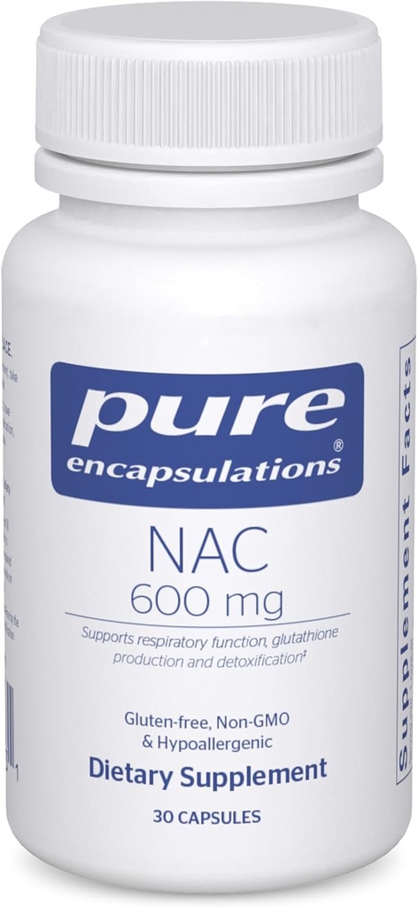 Pure Encapsulations NAC 600 mg - N- Acetyl Cysteine NAC Συμπλήρωμα για την Υγεία Πνεύμονα & Ανοσοποιητική Υποστήριξη, Υποστήριξη ήπατος & Αντιοξειδωτικά * - με Freeform N- Acetyl- L- Cysteine - 30 Κάψουλες