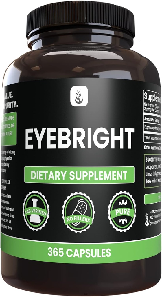 PURE ORIGINAL INGREDIENTS Eyebright (365 Capsules) Magnezyum Or Rice Fillers, Always Pure, Lab TY