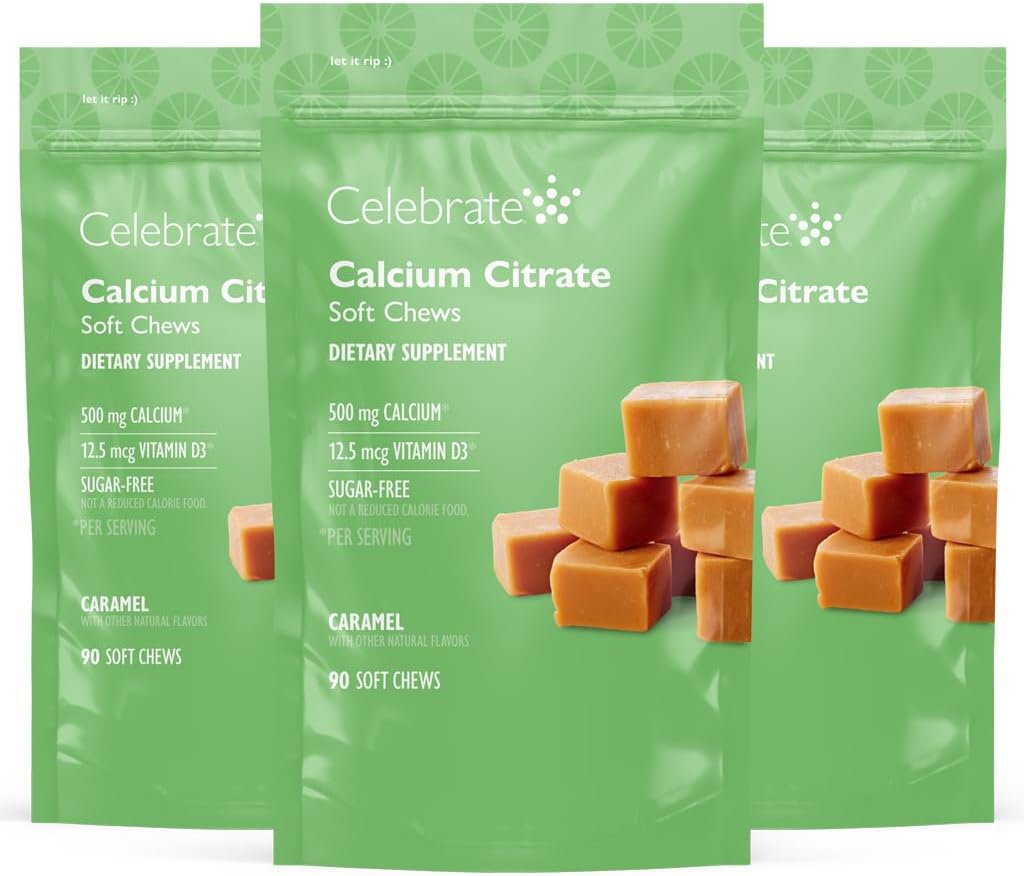 Vitamin Bariatrik 500 mguba Citrate Soft Chews with 500 IU Vitamin D3 – Gastrik Bypass Hastaları ve Bone Health - Sugar & Gluten Free, Caramel (270 Chews)