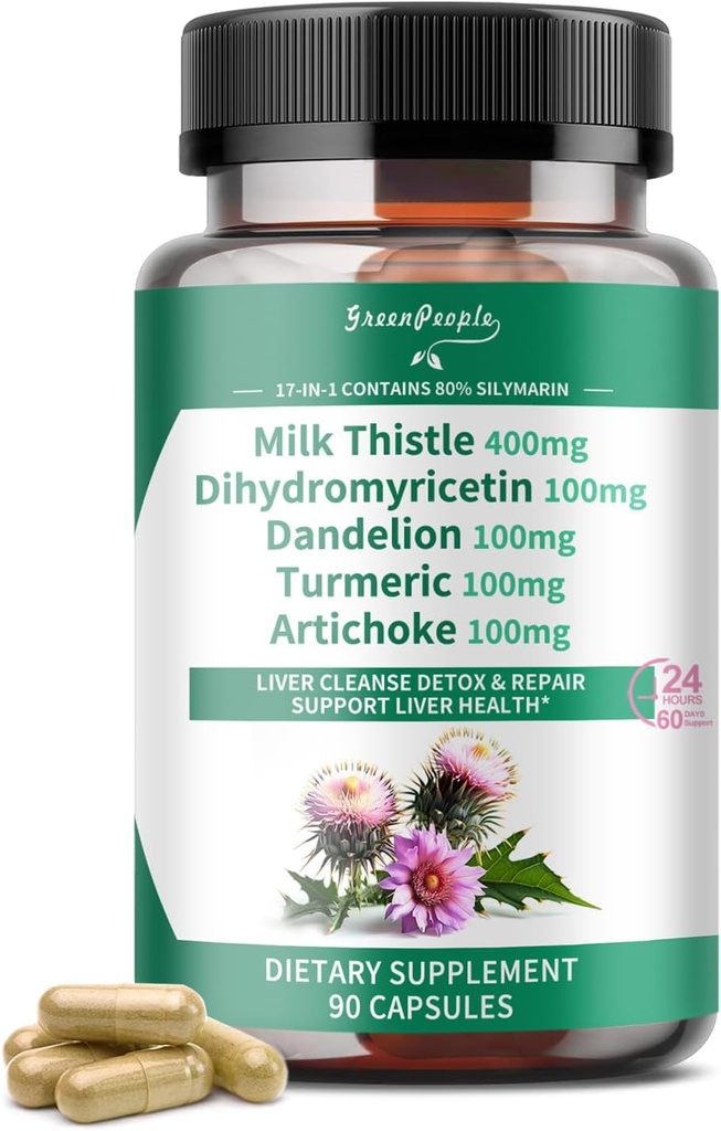 GREENPEOPLE Liver Cleanse Detox & Tamir - Güçlü Süt Butle 30X Ekstraksiyon - Standartlaştırılmış ve Yoğun% 80 Silymarin w/Vitamin,% 95 curcuminoids & 17+Liver Health Nutrients to Revive & Thrive