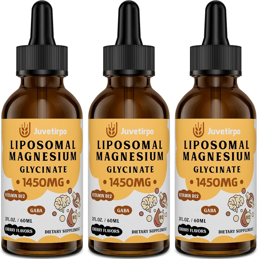 Magnezyum Glycinate Liquid Drops - Liposomal Chelate with Cherry Flavor for Easy Abors, Tavsiyeler Sleep, Mood, Intestinal & Bone Health, Reduces Stres - 60ML (2.04 Fl Oz (Pack of 3))