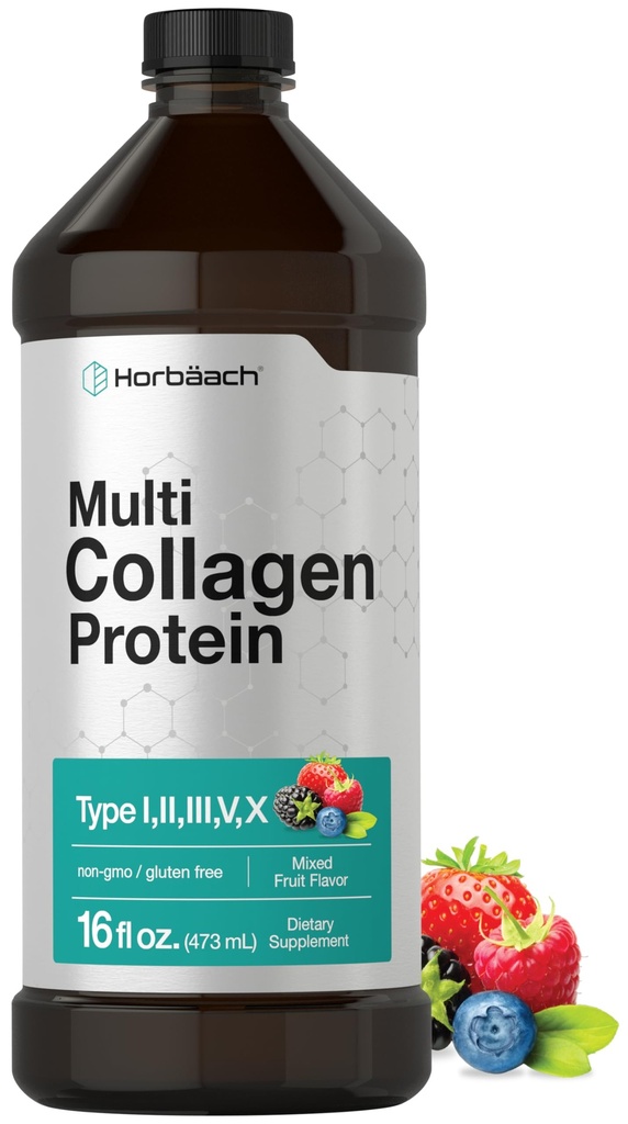 Horbaach Multi Collagen Protein 16 fl oz | Meyve Flavor | Sıvı Collagen Peptides | Tip I, II, III, V, X | Non-GMO, Gluten Free Supplement Supplement