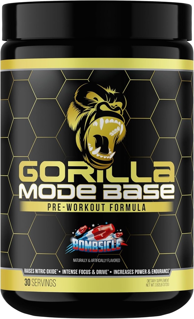 Gorilla Mind Base Pre Workout - Nitrik Oksit Intense Focus & Drive Endurance Power - L-Citrulline, L-Tyrosine, Betaine, Alpha-GPC, Caffeine, Huperzine A - 360 Grams (Bombsicle)