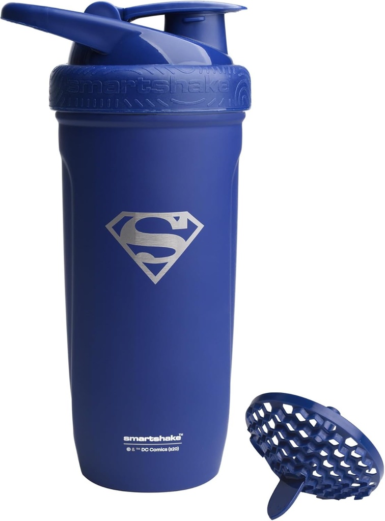 Smartshake DC COMICS Reforce Stainless Steel Protein Shaker Bottle 900 ml | 30 oz - Leakproof Screw-on Lid - BPA Free – Unisex - Non Insulated - Superman Logo