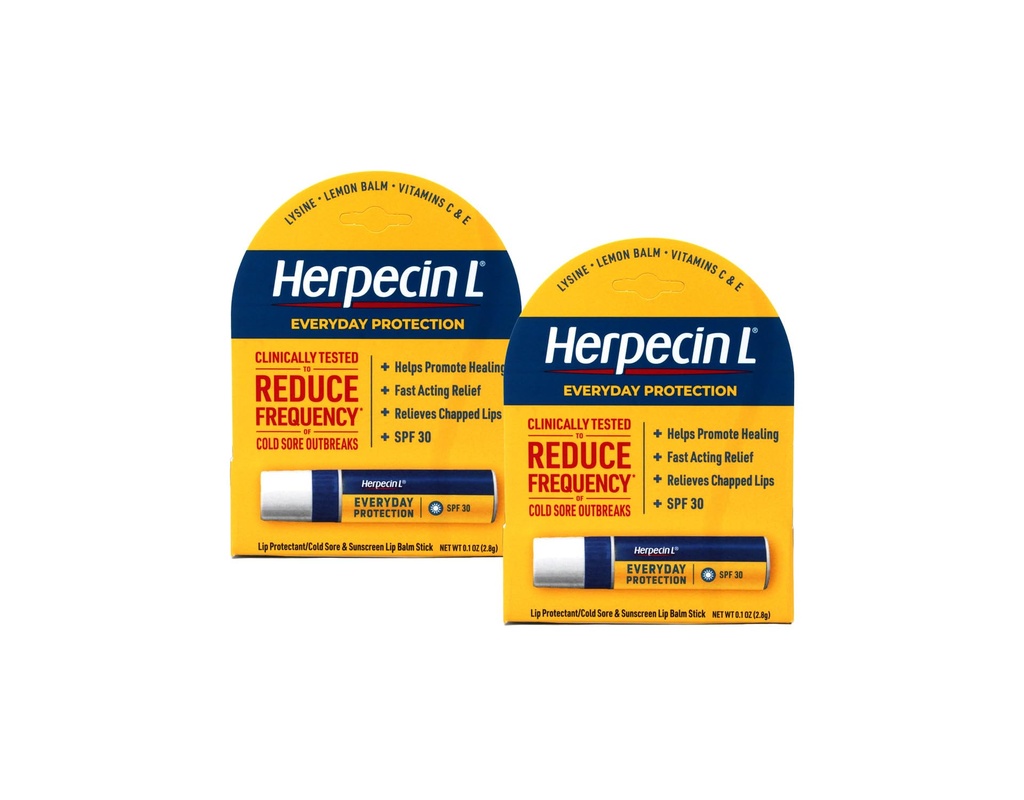 Herpecin L Lip Balm Stick with SPF30 and Lysine; Protects & Treats Cold Sores & Fever Blisters, Chapped Lips, 0.1oz - 2 Pack