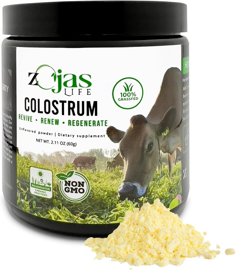 Colostrum Tamam, 100% Grass Fed, Organik Çiftliklerden, Colostrum Toz Immunity için, Gut Health, Wellness - Rejeneratif Çiftlik Uygulamaları ile Yapıldı, 30 Day Supply, Unflavoreded
