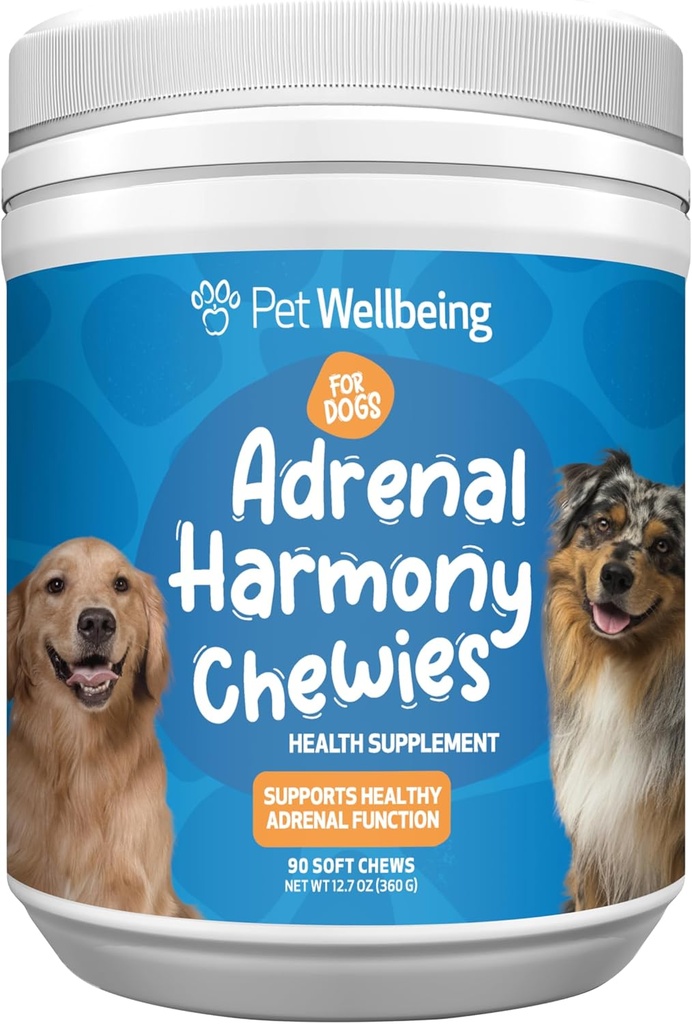 Pet Wellbeing Adrenal Harmony Chewies for Dogs - Vet-Formulated - Σκύλος Adrenal Υποστήριξη, Cortisol Ισορροπία, Ashwagandha, Bakopa - συμπλήρωμα βοτάνων (90 μαλακά μάσημα)