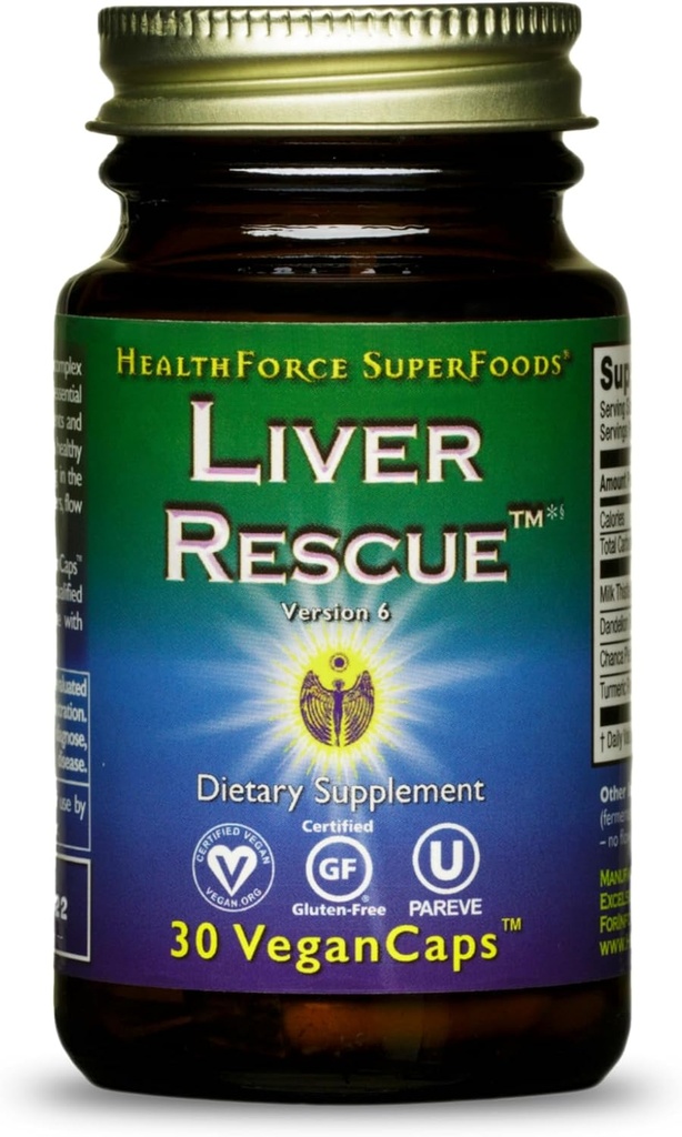 HealthForce SuperFoods Liver Recovery - Natural Liver Cleanse - Milk Thistle & Dandelion Root - Gluten-Free & Vegan - 30 Capsules