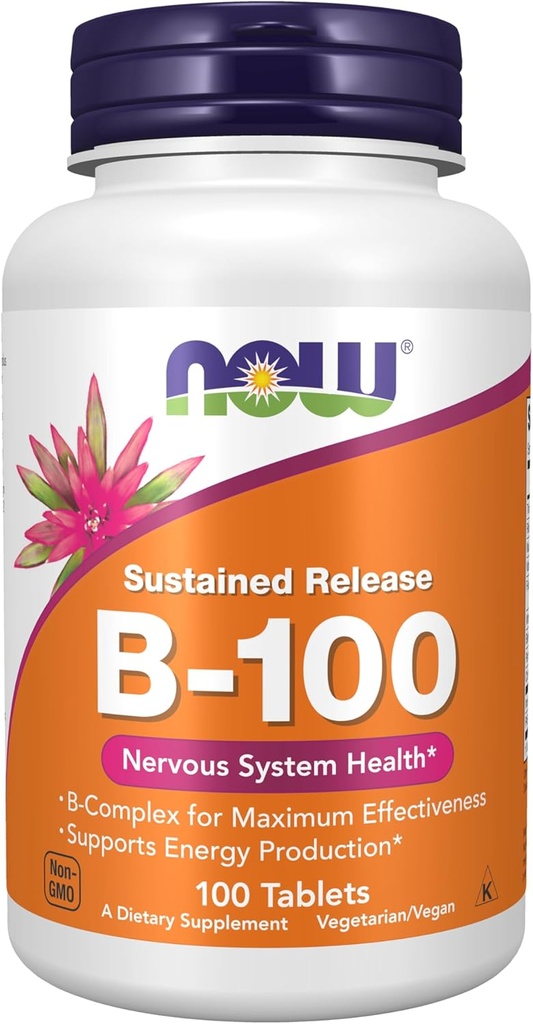 Şimdi Gıdalar Tamamlar, B-100, Sustained Release, Energy Production*, Nervous System Health*, 100 Tablet