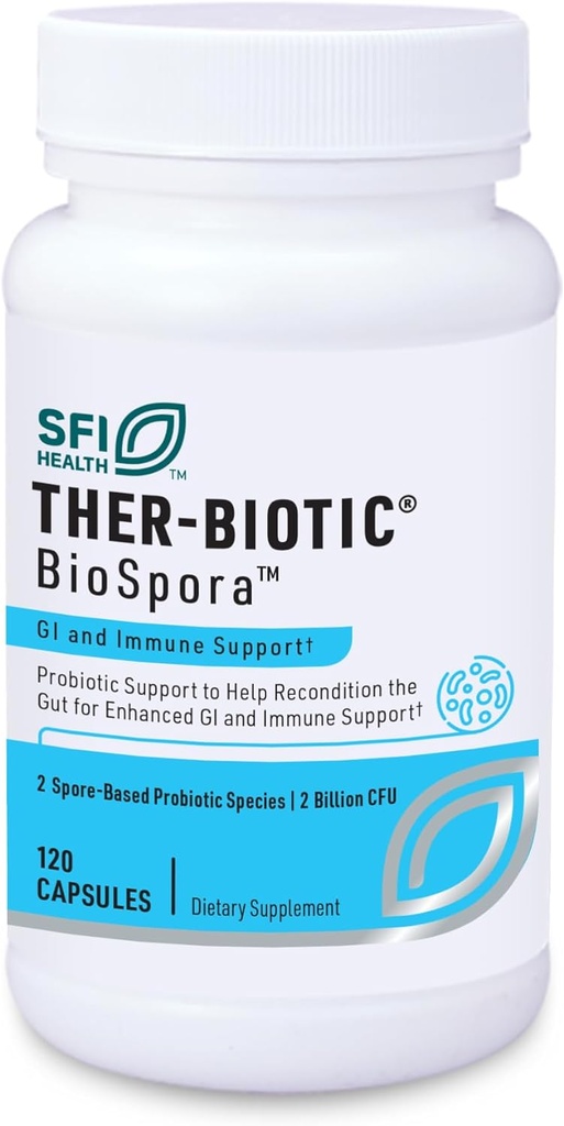 Klaire Labs SFI Health Biospora Probiyotik - Bacillus Coagulans & Subtilis 2 Milyar CFU for Digestive & Immune Support - Soil-Based, Raf-Stable Spore Form Probiyotik for Men & Women (120 Capsules)