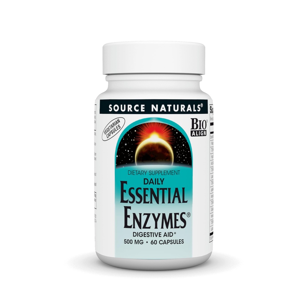 Source Naturals Essential Enzymes 500 mg Bio-Aligned multiple Enzyme Supplement Herbal Defense for Digestion, Gas, Constipation & Bloating Relief - Supports Immune System* - 60 Vegetarian Capsules