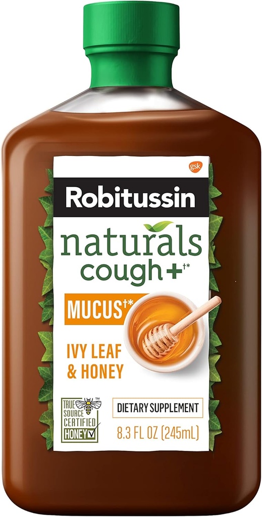 Robitussin Naturals Honey ve Ivy Leaf Diyetary Supplement Relieves Occasional Cough Associated with Hoarseness, Kuru Throat ve Irritants, 8.3 ozzritants, 8.3 ozzrit