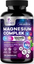 Magnezyum Kompleksi 500 mg - 1 Yüksek Abhidrasyon Chelated Magnezyum Glycinate, Malate, Citrate, Hoffman, Aquamin - Non-GMO Magnesio Capsules, Bone Muscle & Heart Health Support, 120 Capsules