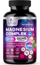 Magnezyum Kompleksi 500 mg - 1 Yüksek Abhidrasyon Chelated Magnezyum Glycinate, Malate, Citrate, Hoffman, Aquamin - Non-GMO Magnesio Capsules, Bone Muscle & Heart Health Support, 120 Capsules