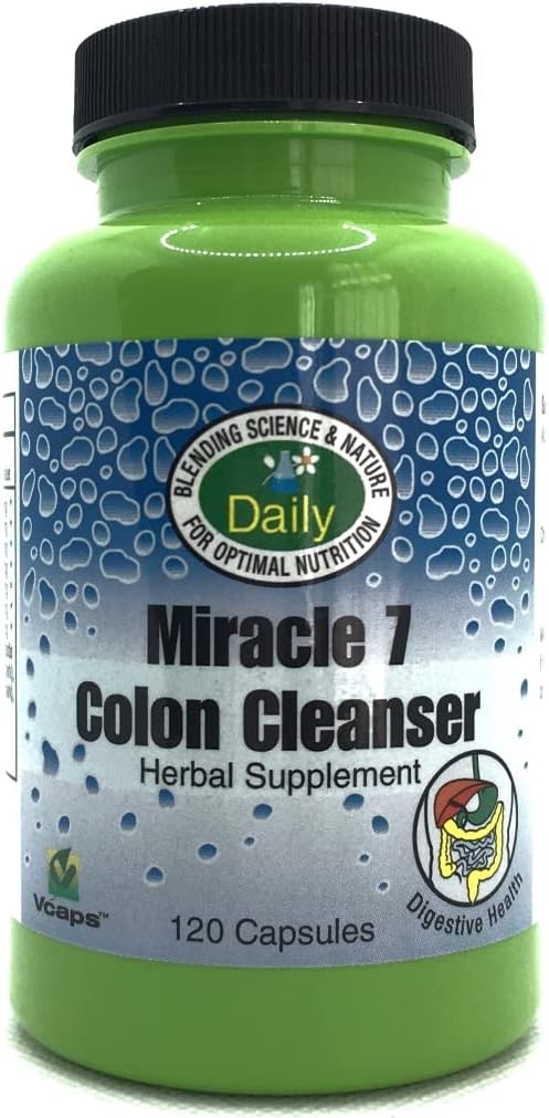 Daily Manufacturing Miracle 7 Colon CleanserTM (W Grassair, Acidofilius, Apple Fiber, Gentian, Altınseal Root, Buckthorn, Rhubarb, Cascara Sagrada, Whole Leaf Aloe Vera & Cinnamon) 120 Capsules