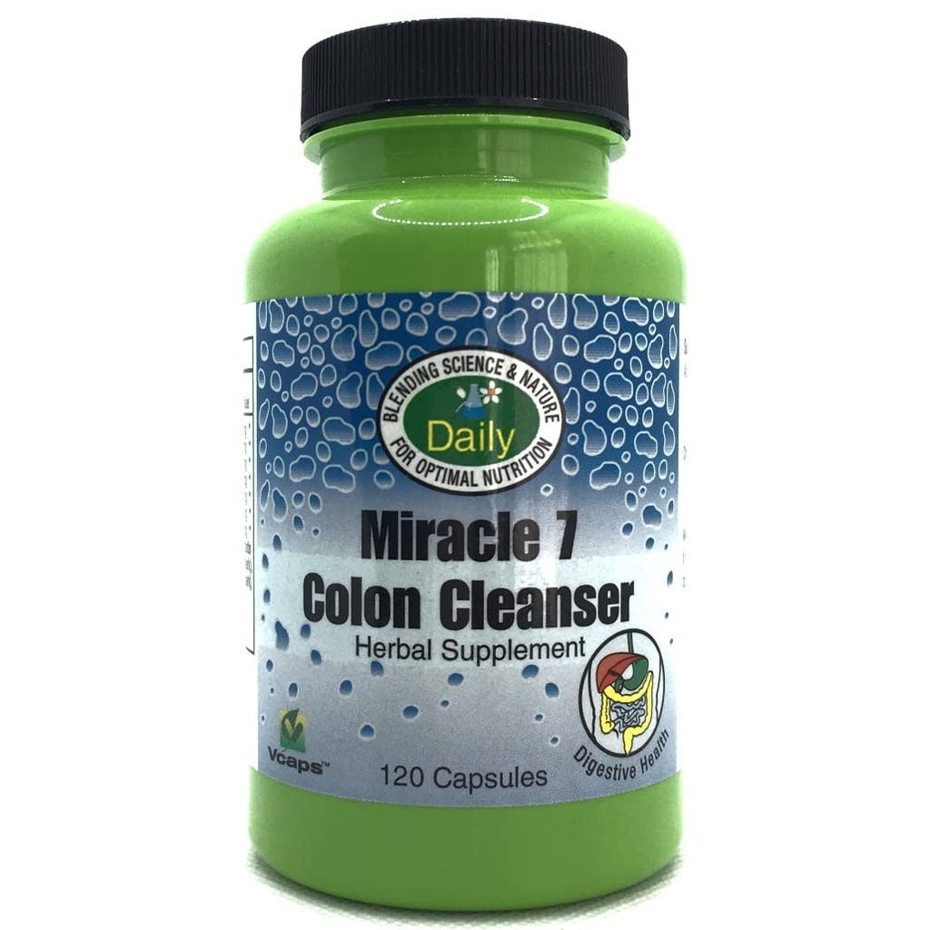 Daily Manufacturing Miracle 7 Colon CleanserTM (W Grassair, Acidofilius, Apple Fiber, Gentian, Altınseal Root, Buckthorn, Rhubarb, Cascara Sagrada, Whole Leaf Aloe Vera & Cinnamon) 120 Capsules