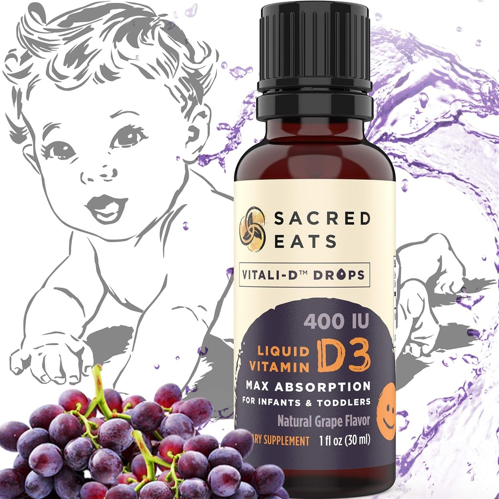 Bebekler için D Drops - 400 IU Per Drop, Natural & Sugar Free in MCT Oil for Best Abpole. 880 servisler. Bebek ve Toddler için Sıvı D3 Tamamını Kolay (Grape)
