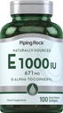 Piping Rock Vitamin E 1000 IU Softgel Capsules | 671 mg | 100 Pills | D-Alpha Tocopheryl Supplement | Non-GMO, Gluten Free