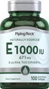 Piping Rock Vitamin E 1000 IU Softgel Capsules | 671 mg | 100 Pills | D-Alpha Tocopheryl Supplement | Non-GMO, Gluten Free