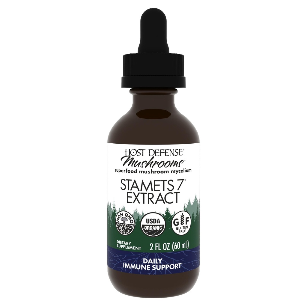 Host Defense Stamets 7 Extract - 7 Tür Mix - Immune Support with Royal Sun Blazei, Cordyceps, Reishi, Maitake, Lion's Mane, Chaga & Mesima - 2 fl oz (60 Hizmetler)
