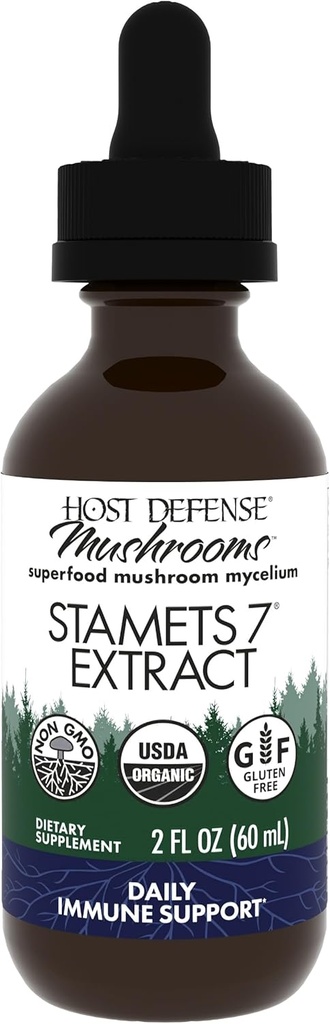 Host Defense Stamets 7 Extract - 7 Tür Mix - Immune Support with Royal Sun Blazei, Cordyceps, Reishi, Maitake, Lion's Mane, Chaga & Mesima - 2 fl oz (60 Hizmetler)