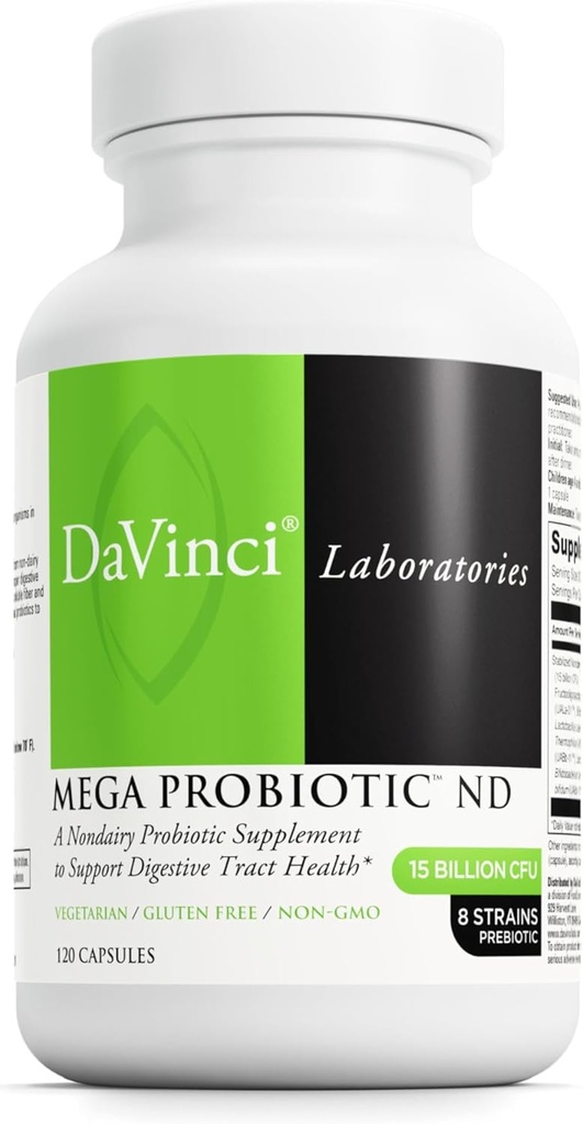 DAVINCI Labs Mega Probiotic ND - μη-Dairy Probiotic συμπλήρωμα υποστηρίζει Gut, Digestive & Brain Health* - συμπλήρωμα υποστήριξης της υγείας Gut με μη Dairy Complex* - 120 χορτοφαγικά Caps