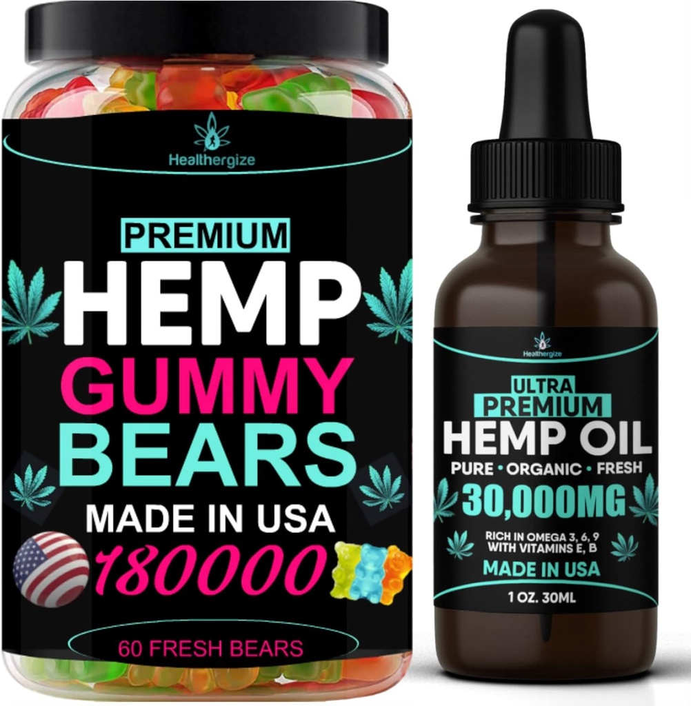 2Pack Hemp Oil ve Hemp Gummies Gummy Bears Combo Set-peace and Relaxation, Relief, Soothing, Discomfort, Sleep-Full Body High Care- Made in USA