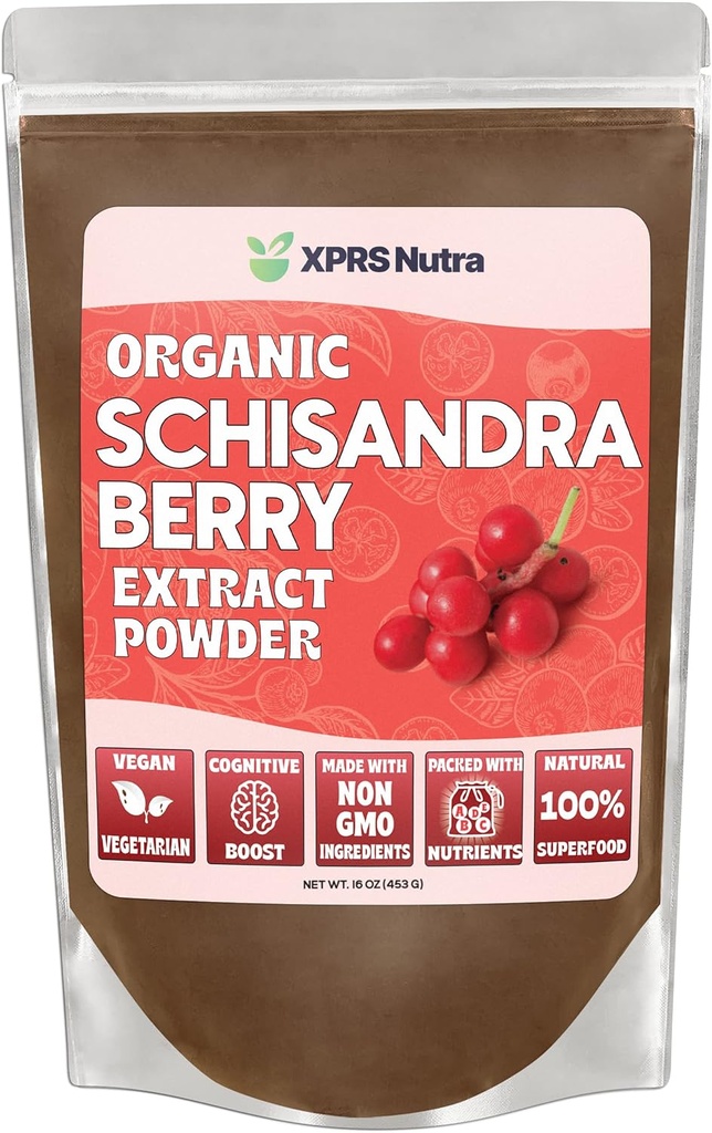XPRS Nutra Organik Schisandra Berry Toz Ekstraksiyon - Premium USDA Organik Schisandra Toz Cognition ve Immunity - Vegan Dostu Berry Superfood (16 oz)