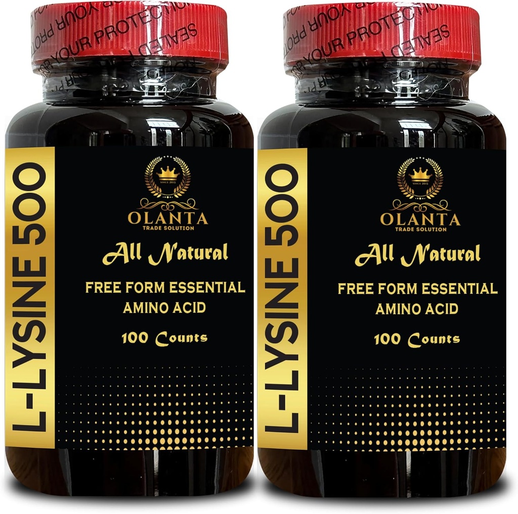 Λ-ΛΥΣΙΝΗ 500 - Συμπλήρωμα βιταμίνης Amino Acid, συμπληρώματα ενέργειας εμμηνόπαυσης για τις γυναίκες, δωρεάν μορφή αμινοξέων συμπλήρωμα, Προωθεί Ακεραιότητα του δέρματος και των χειλιών - 2 μπουκάλια 200 Counts