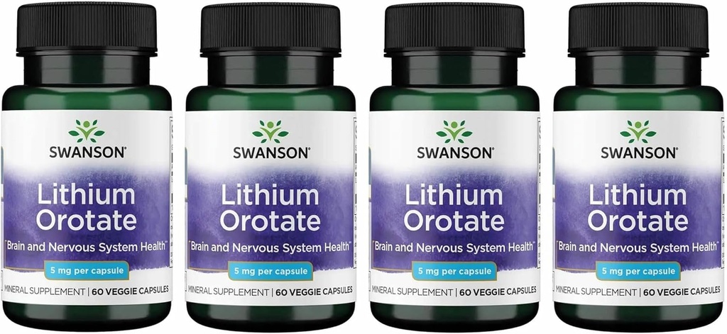 Swanson Lityum Orotate Antioksit Duygusal Sağlık Davranışı Memory Support Supplement 5 mg 60 Veggie Capsules (Elemental Lityum) 4 Pack