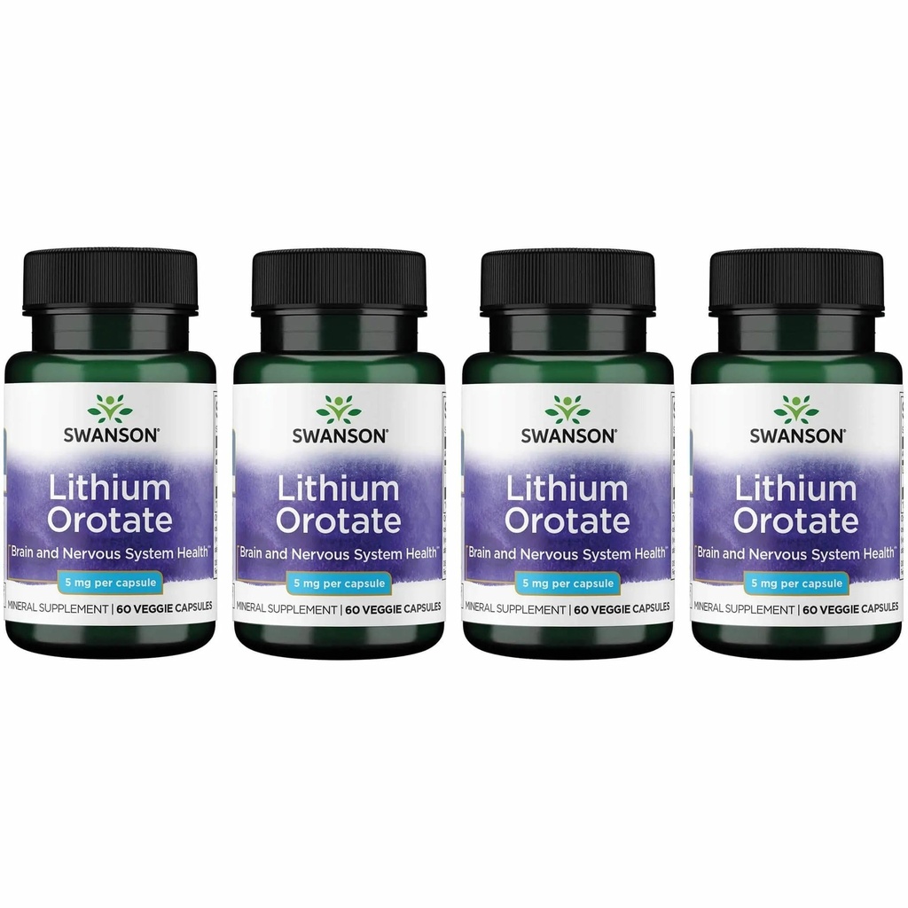 Swanson Lityum Orotate Antioksit Duygusal Sağlık Davranışı Memory Support Supplement 5 mg 60 Veggie Capsules (Elemental Lityum) 4 Pack